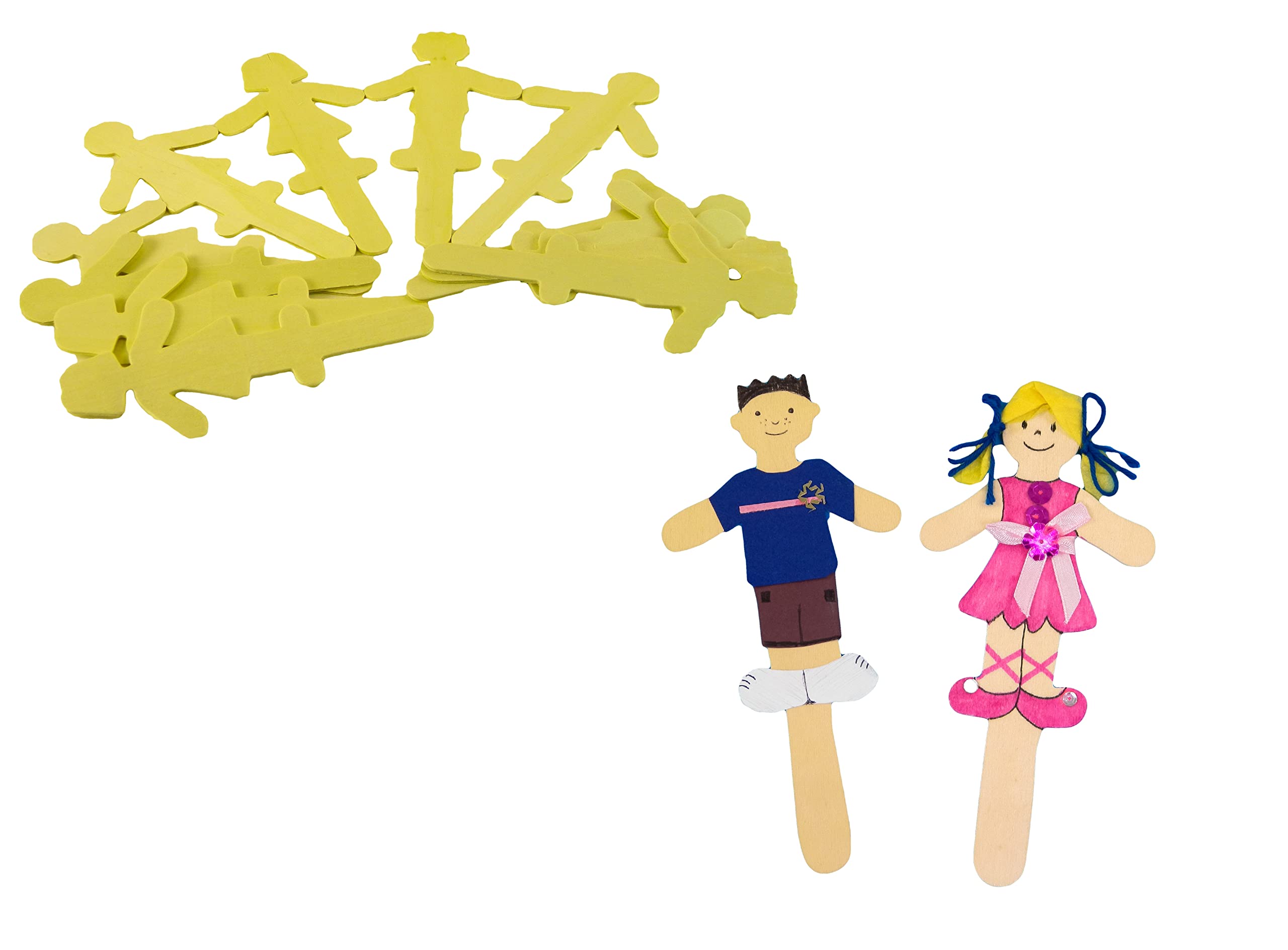 Wood Craft Sticks | Giant People Shapes | Pack of 12 | 6 Boys & 6 Girls in 4 Designs!