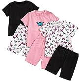 VARMILO 3-Pack Toddler Girls Summer Animal Print T Shirt Short Sleeve Top and Pattern Print Shorts Kids Sets Size 2-8 Years