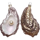 Set of 2 Hand Blown Glass Oyster Ornament for Christmas Tree