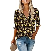 Roshop St Patrick Day Shirts Women Dressy Smocked Sleeve Deep V Neck Cute Green Clover Irish Shamrock Blouse