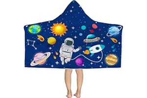 Bonsai Tree Spaceman Hooded Beach Towel for Kids, Cute Space Man Bath Towel with Hood, Boy Microfiber Super Absorbent Soft Poncho Bathrobe for Swin Pool 30" x 50”