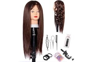 DEPAAJK Mannequin Head with 80% Human Hair Straight 26"-28" Doll Head with Hair Cosmetology Mannequin Head Human Hair for Hairdresse (4#brown)
