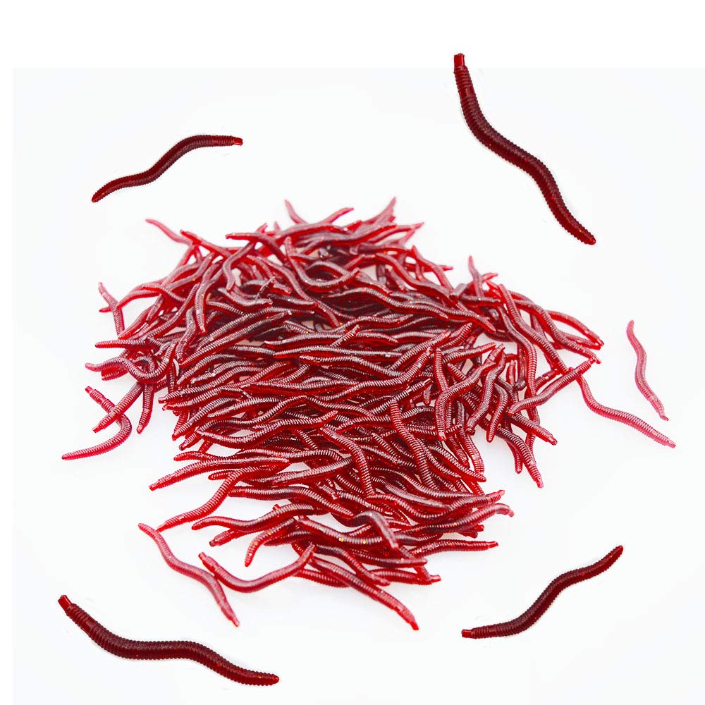 Senven artificial earthworm, Biomimetic Soft Silicone Earthworm Baits Worm Fishing Lures Simulation Red Worms plastic Green Environment Strong Temptation Bait Fake RedWorm - 200Pcs
