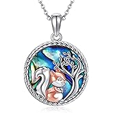 AXOMY Squirrel Necklace 925 Sterling Silver Tree of Life Pendant with Abalone Squirrel Jewelry Gift for Women