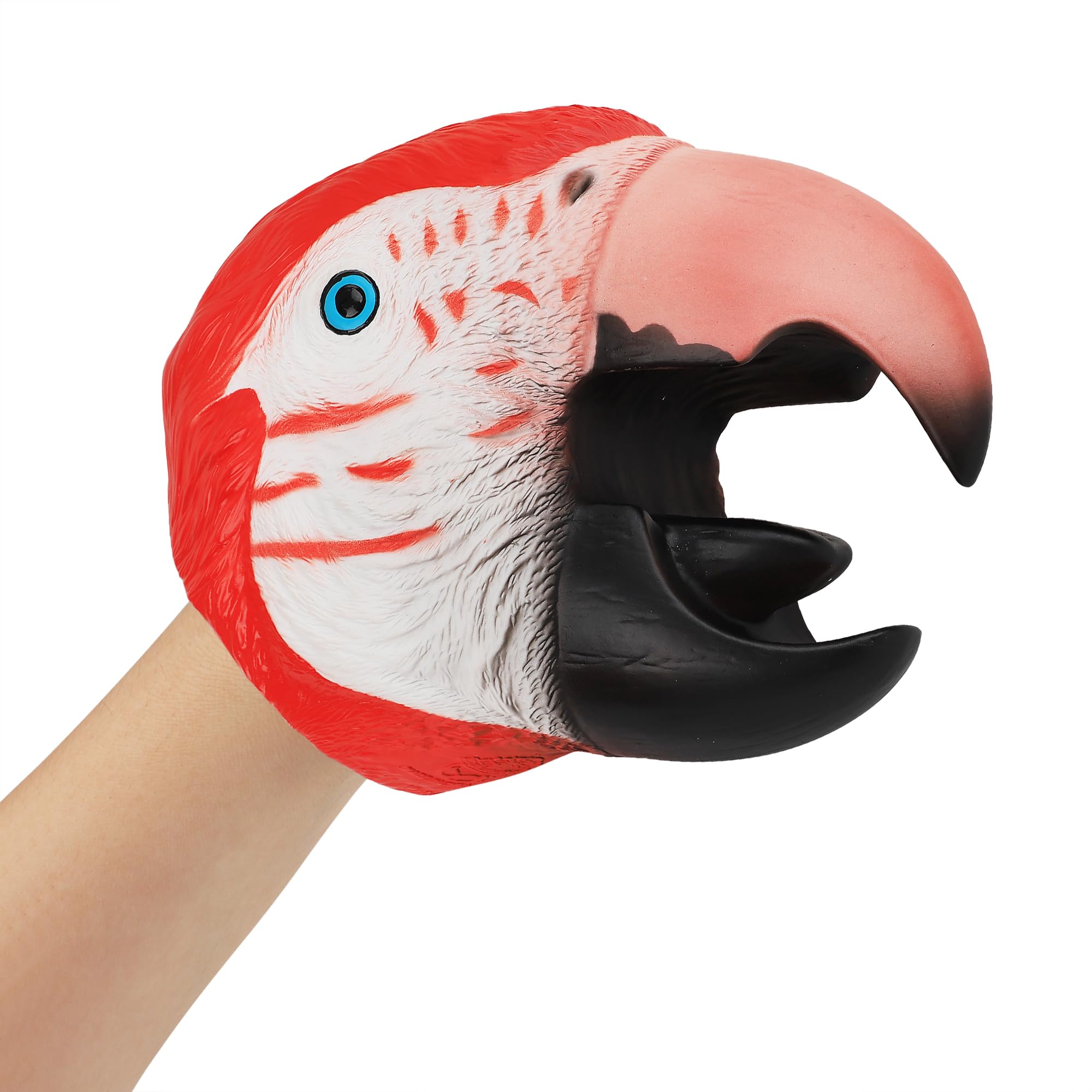 Funny Scarlet Macaw Hand Puppets Toys, 3D Realistic Colorful Parrots Bird Animal Head Hand Puppets with Movable Open Mouths, Halloween Christmas Party Decorations Supplies Prank Props