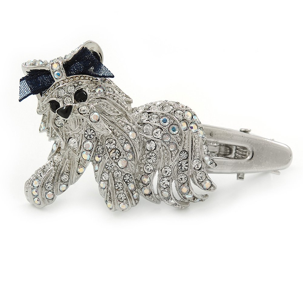 Clear/AB Crystal 'Bolognese' Dog Hair Beak Clip/Concord Clip In Silver Tone - 55mm L
