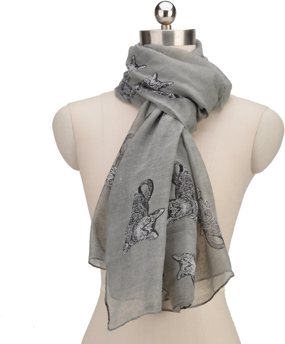 Spring Summer Fashion Women Cat Print Voile Thin Scarves Lovely Long Shawl