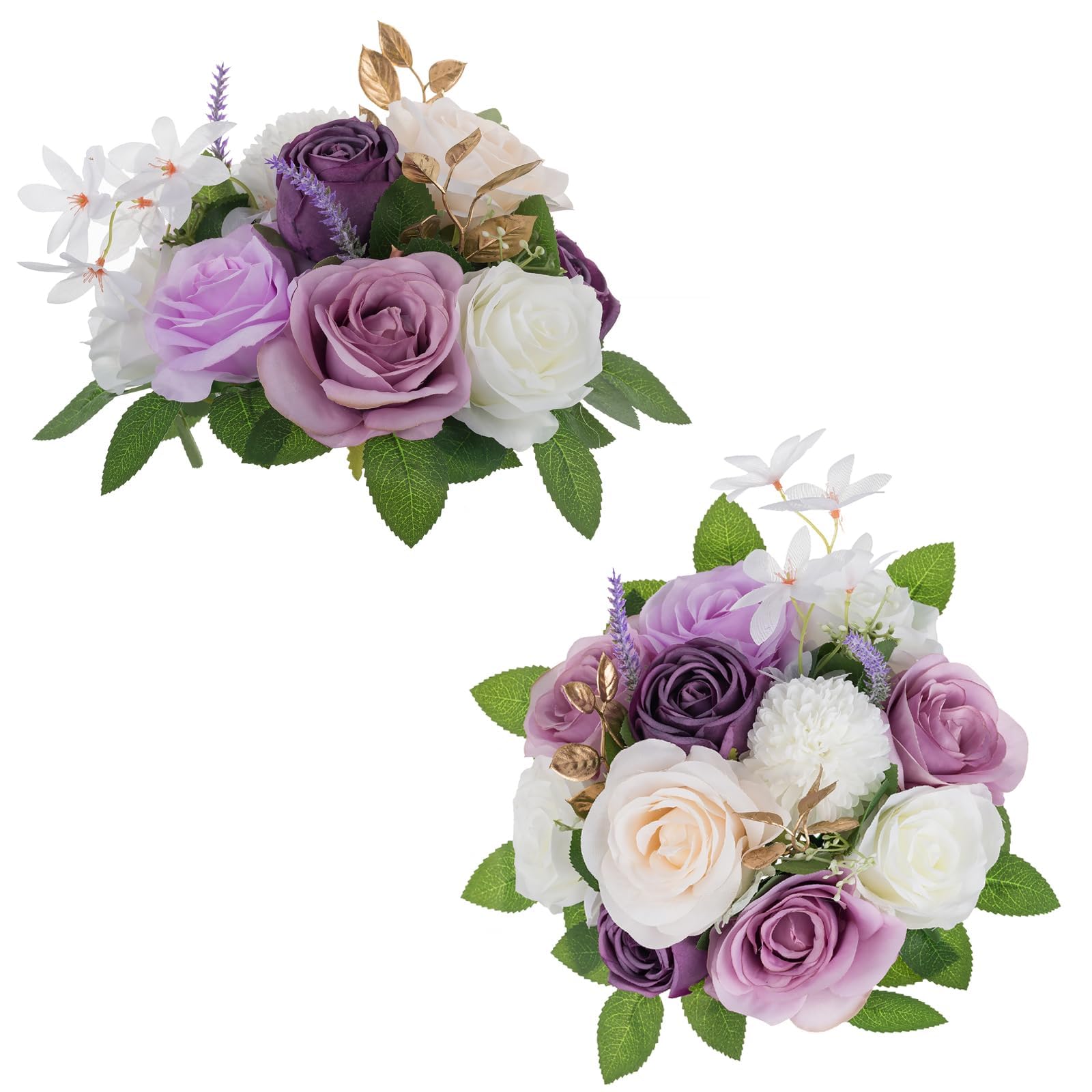 BLOSMON Artificial Flowers Ball Wedding Centerpieces 2 Pcs Lilac Rose Artificial Flower Center Pieces Decoration for Table Silk Kissing Ball Faux Floral Bouquet Arrangements for Home Party DIY Decor