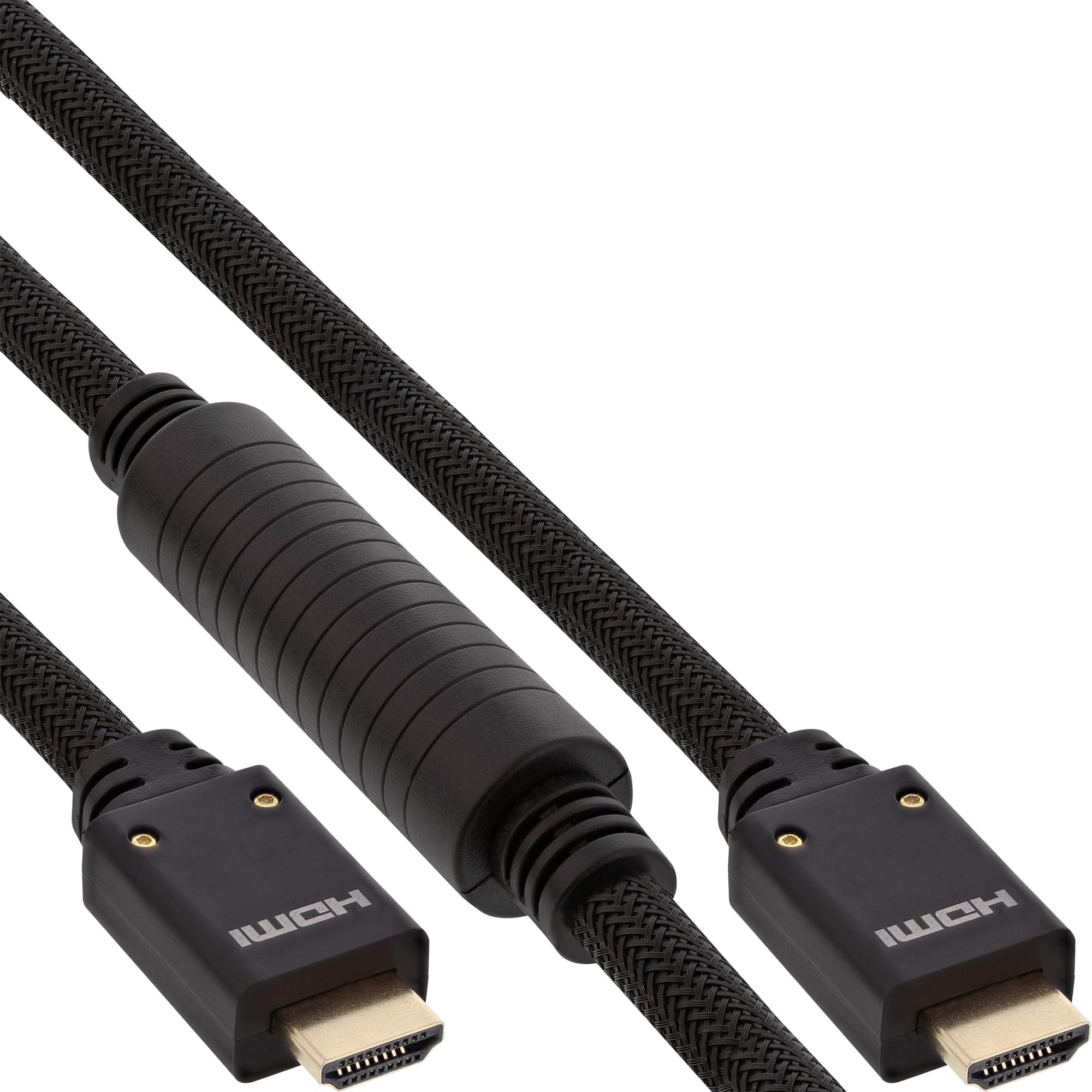 InLine 17520A HDMI Active Cable, HDMI High Speed with Ethernet, 4K2K, Male/Male, Black/Gold, Nylon Braided Sheath 20 m