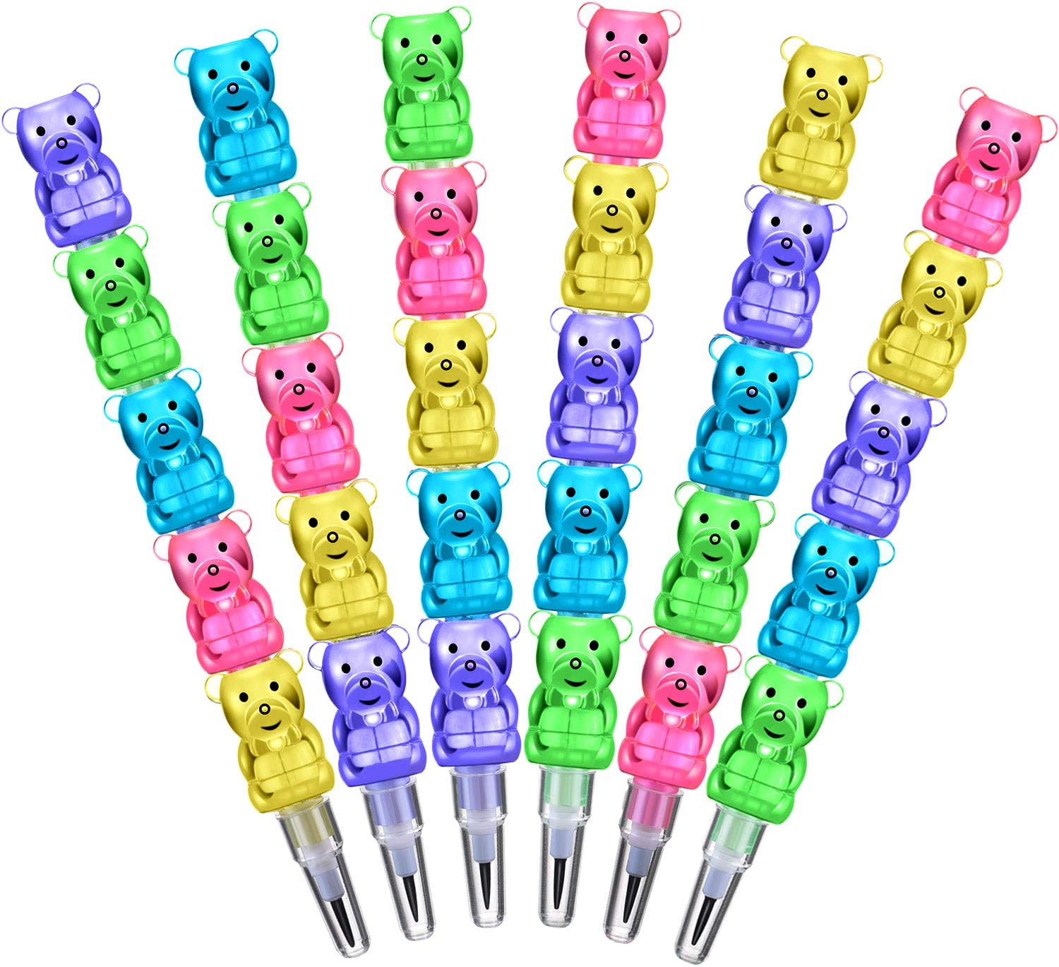 30 Pieces Stackable Pencils Plastic Bear Pencils 5 in 1 Stacking Colored Pencils Party Favors for Birthday Party Supplies: Toys & Games