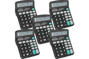 YESBES 5 Pack Calculator Bulk, 12 Digits Calculators Desktop with Large LCD Display and Sensitive Butto, Solar and Battery Dual Power, Desk Calculator for Office, School, Home