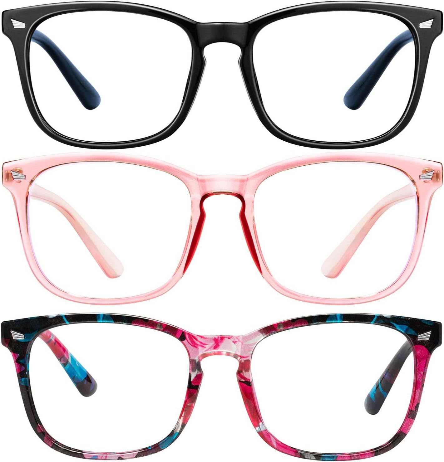 Blue Light Blocking Glasses -3Pack Computer Game Glasses Square Eyeglasses Frame, Blue Light Blocker Glasses for Women Men, Anti Eye Eyestrain Reading Gaming Glasses Non Prescription