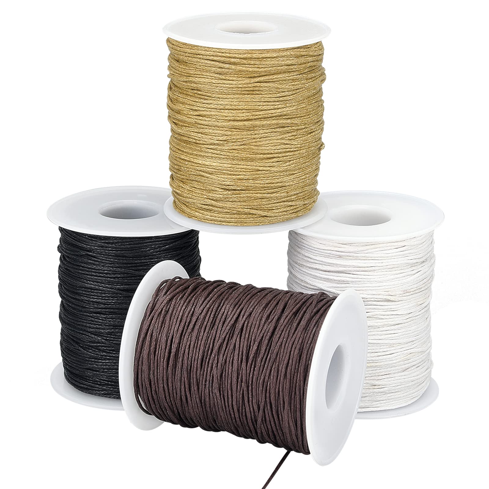 PH PandaHall 400 Yards 1mm Waxed Cotton Cord, Waxed Necklace Cord Jewellery Beading String Macrame Cord for Braided Bracelet Neckalce Making, White/Saddle Brown/Black/Burlywood