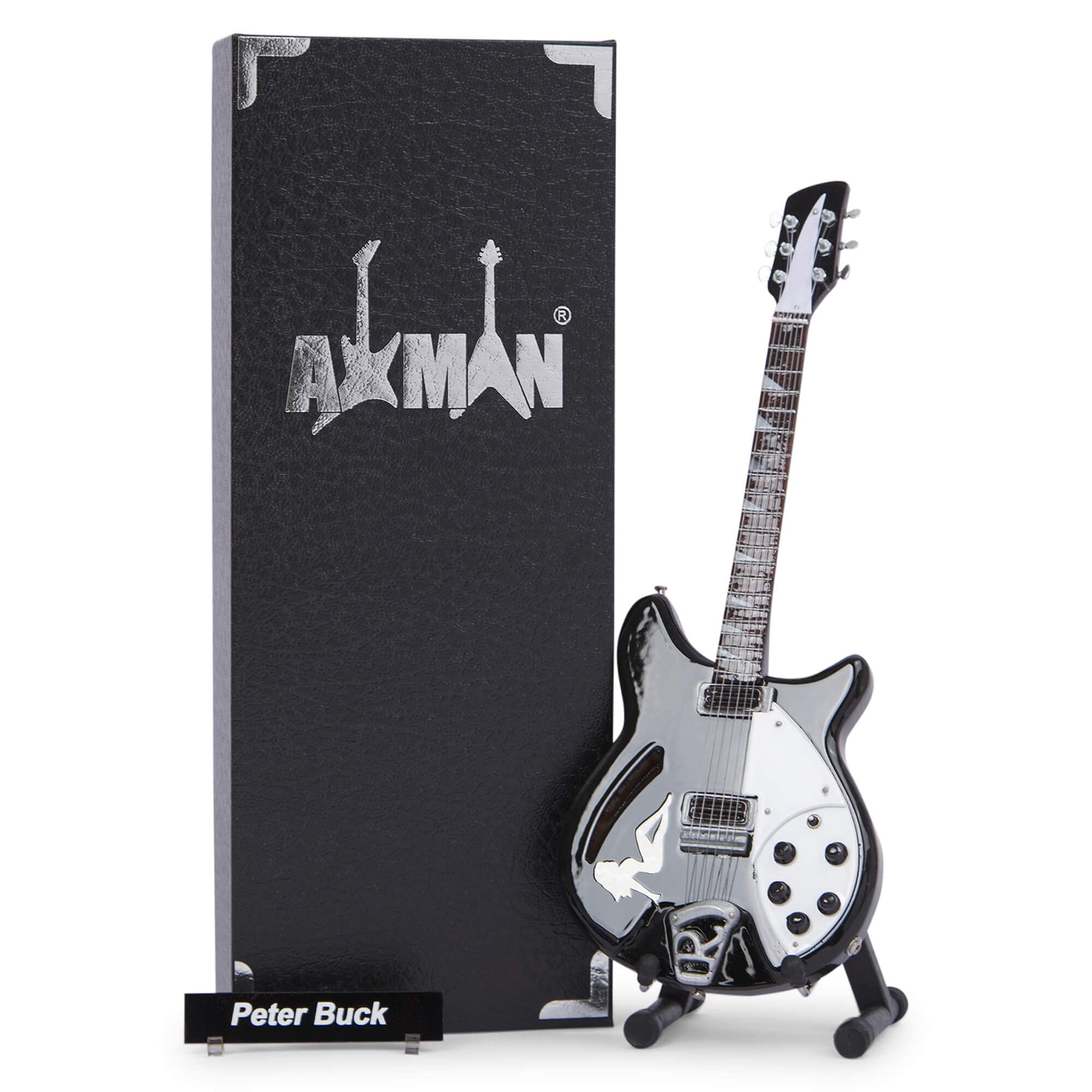 Axman Peter Buck Miniature Guitar Replica - Music Gifts - Handmade Ornamental 1/4 Scale - Display Box, Name Tag and Miniature Guitar Stand Included