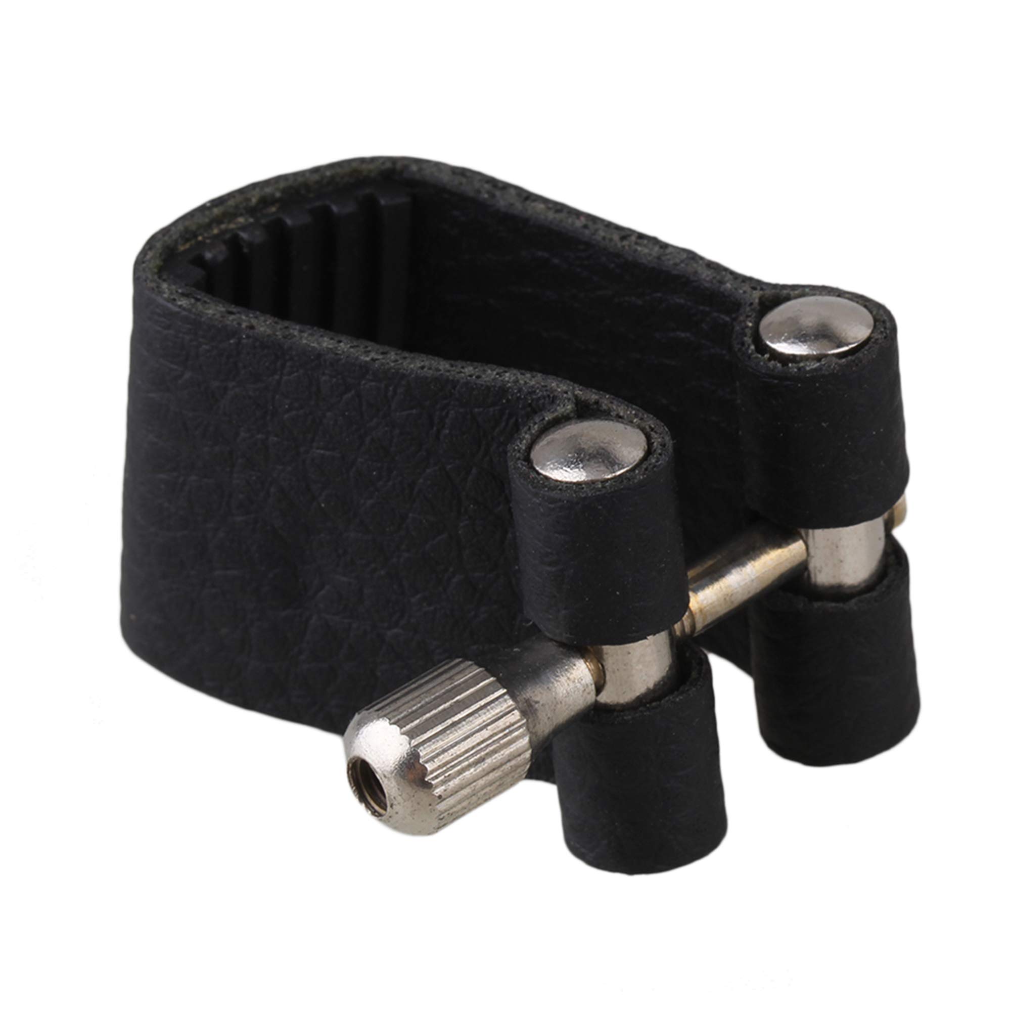 Yibuy Tenor Saxophone Ligature Type3 - Professional PU Leather Reed Card with Rubber Mouthpiece Adjustable Screw Scratch-Proof Design for Enhanced Sound Quality and Secure Fit