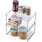 IVYHOME Pantry Organizer, Cabinet Storage Shelf Rack, Stackable Kitchen Cabinet, Foldable Countertop Shelf Organizer, 2 Pack