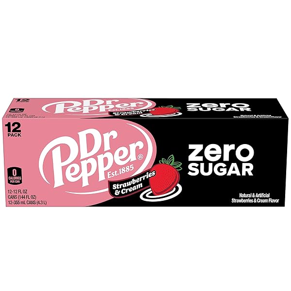 DR PEPPER ZERO STRAWBERRIES AND CREAM SODA, 12 FL OZ CANS, 12 PACK
