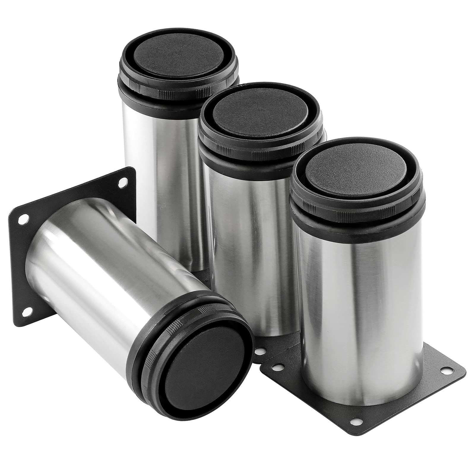 Photo 1 of Masendelk 4 Inch Metal Furniture Legs Stainless Steel Adjustable Legs Silver Table Legs Round Cabinet Legs for Coffee Table Cabinet Desk Sofa Shelves, Pack of 4