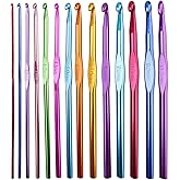 SUMAJU 14 Pieces Aluminum Crochet Hooks, Multicolor Knitting Needles Craft Making Tool Yarn Set 2mm-10mm Stocking Stuffer