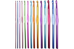 SUMAJU 14 Pieces Aluminum Crochet Hooks, Multicolor Knitting Needles Craft Making Tool Yarn Set 2mm-10mm Stocking Stuffer