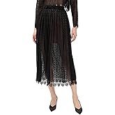 Self Portrait Women's Black Organza Lace Midi Skirt