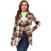 Allegra K Women's Plaid Belted Wrap Overcoat Shawl Collar Asymmetric Hem Fall Winter Coat