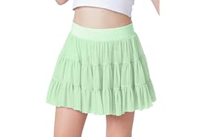IIMMER Girls Mesh Ruffle Pleated Tennis Skirts Inner Shorts Flowy Cheer Running Athletic Skorts with Pockets 5-14 Years
