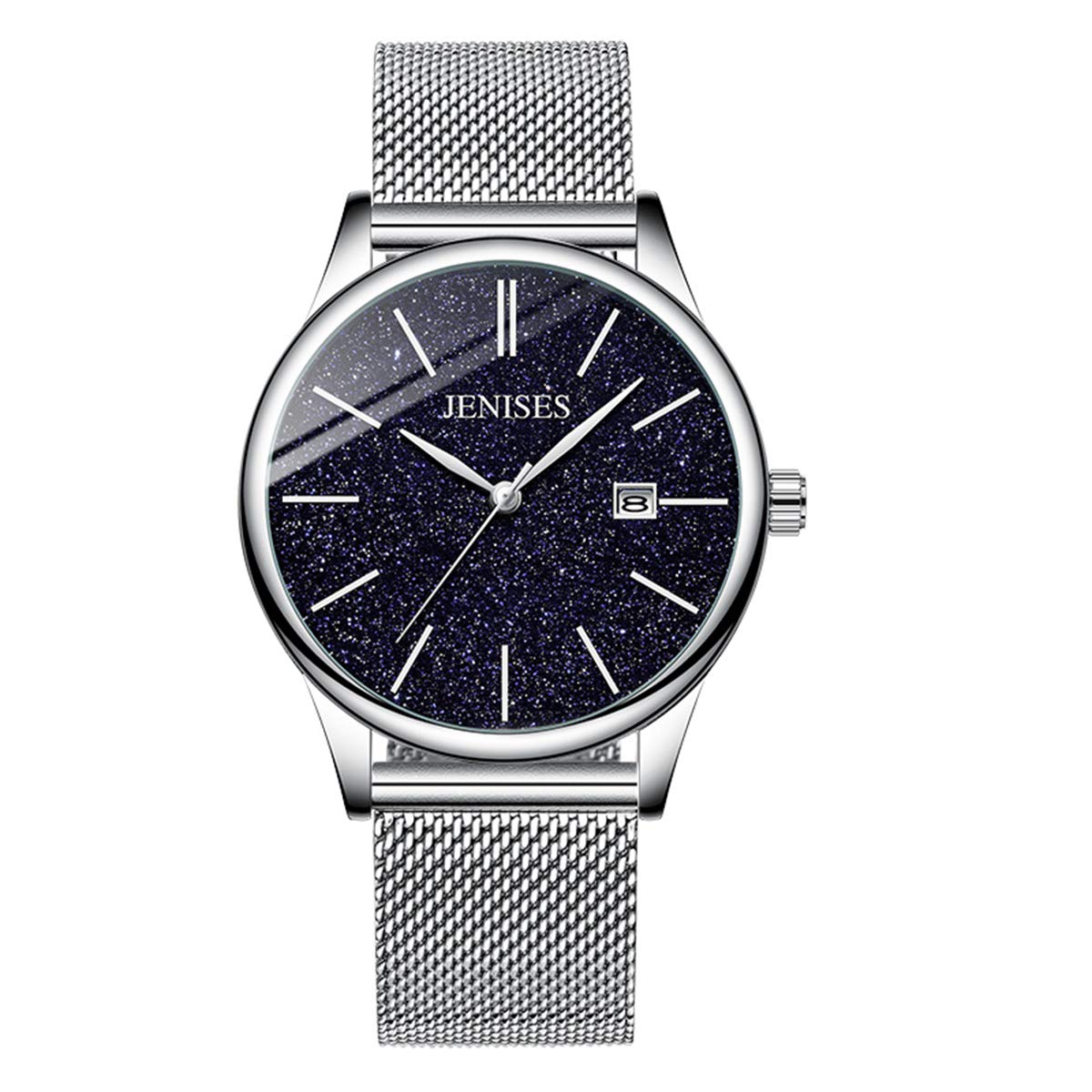 Mens Watch White Ultra Thin Wrist Watches For Men Fashion Classic Gift Mesh Waterproof Dress Stainless Steel Band White Black Starry