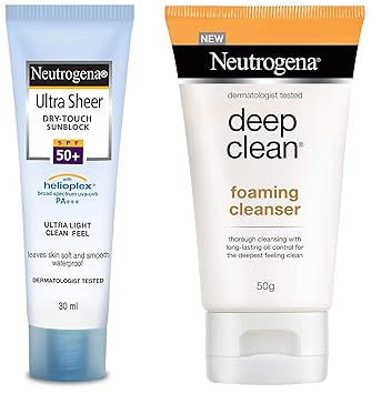Neutrogena Ultra Sheer Dry Touch Sunblock, SPF 50+, 30ml & Deep Clean Foaming Cleanser, 50g Combo