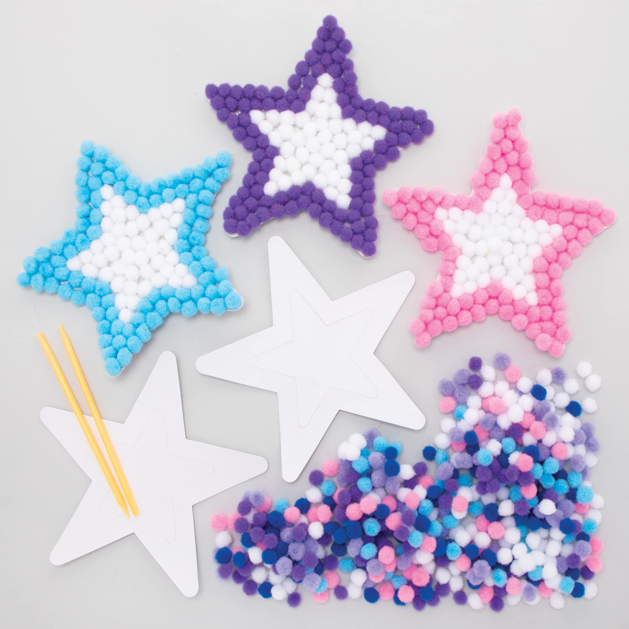Baker Ross FE845 Star Pom Pom Art Kits - Pack of 5, Design Your Own Christmas Decorations, Pom Pom Decorations for Children to Make, Decorate and Display, Creative Activities for Kids