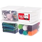IRIS USA 24.5 Qt 4-Pack Storage Bins with Lids, Stackable Box, Clear/White | Great for clothing, linens, closets and home organization, nestable design, transparent design makes contents easy to find