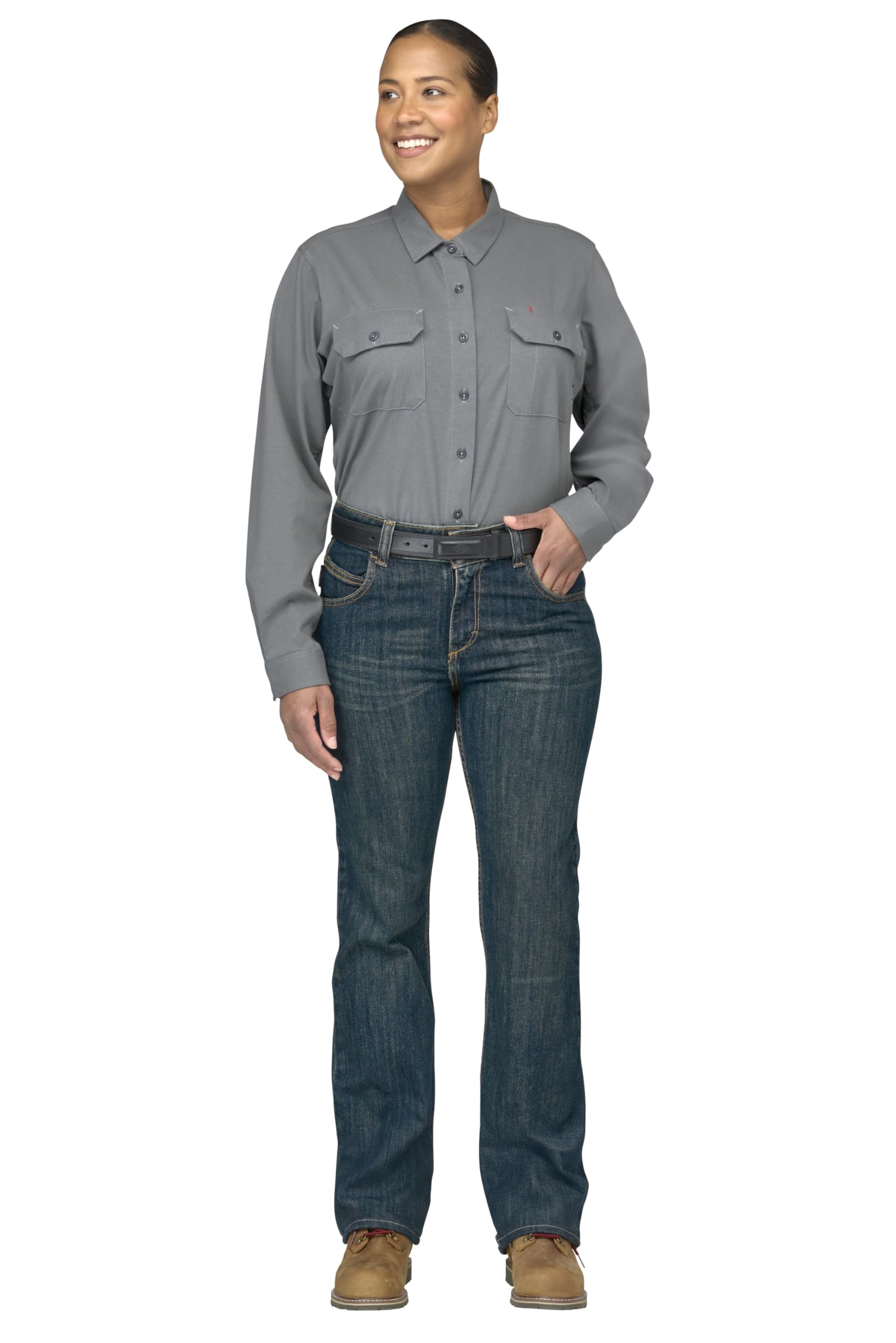Bulwark FR Women’s Flame Resistant Curvy Fit Denim Jean with Stretch, Sanded Denim, 06 Tall