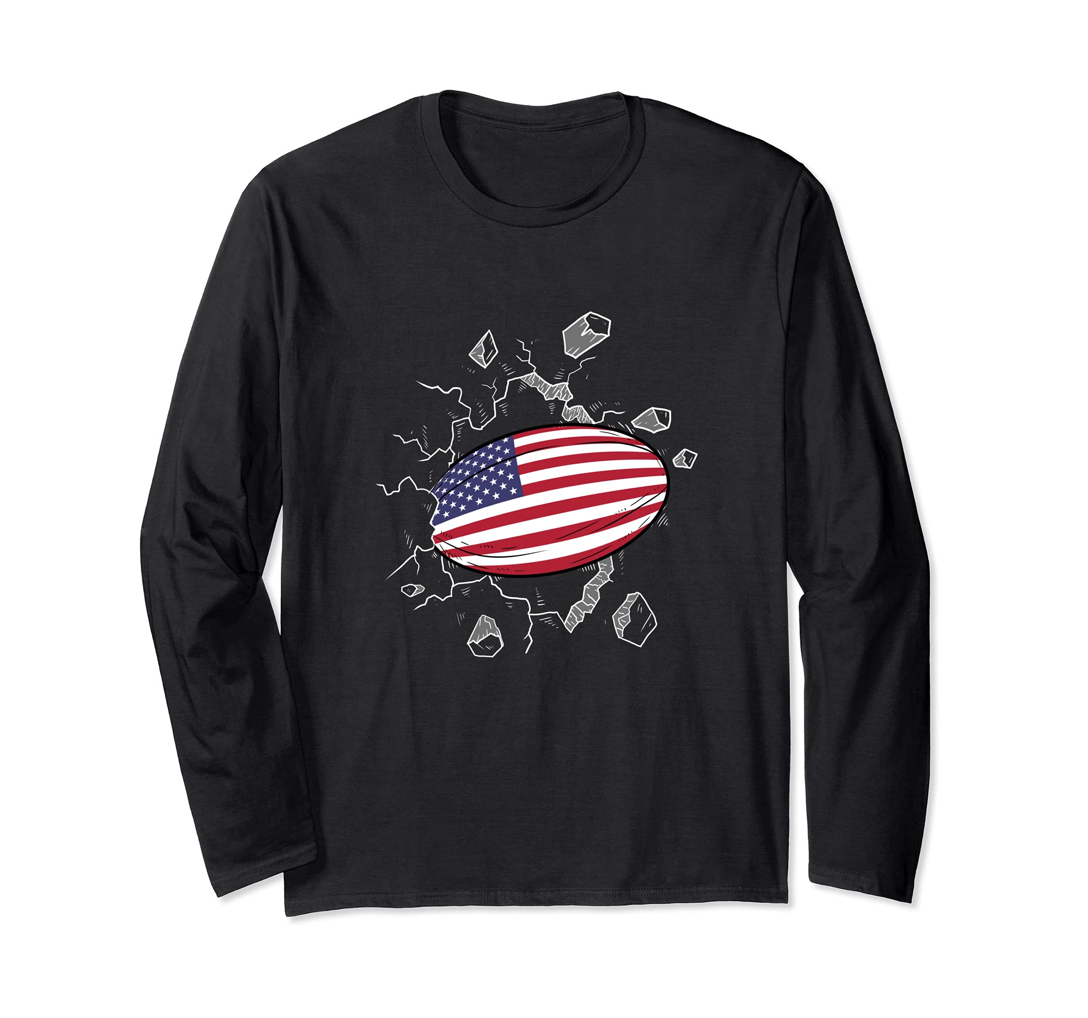 Proud US Rugby Gear America Flag Rugby Ball Sports Long Sleeve T-Shirt