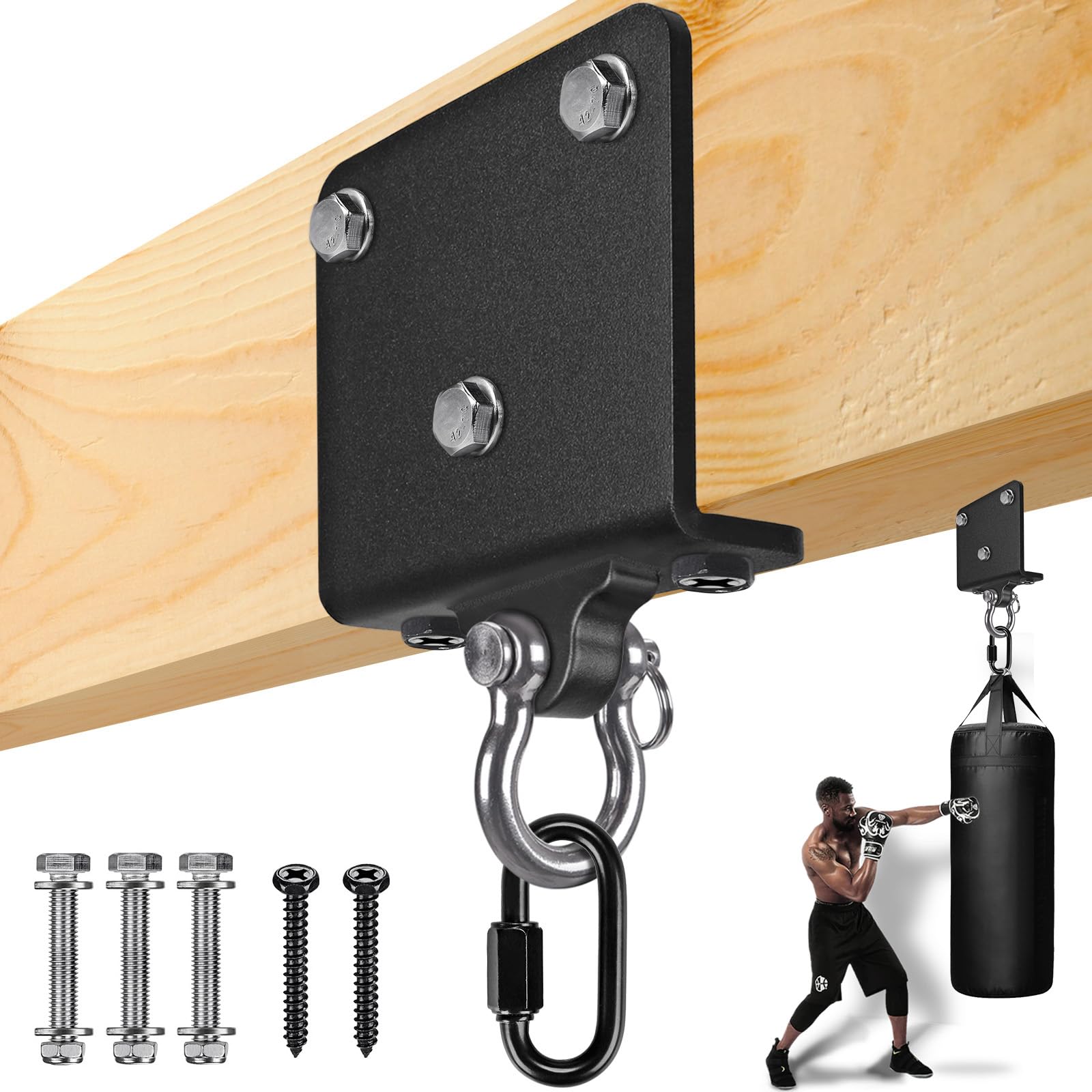 BeneLabel Punching Bag Hanger, Boxing Bag Bracket Beam Mount 180 Swivel Heavy Bag Hanging Hook Hardware with Carabiner for Speeding Exercise Muay Thai Training Swing Hammock Chair, 1000lbs