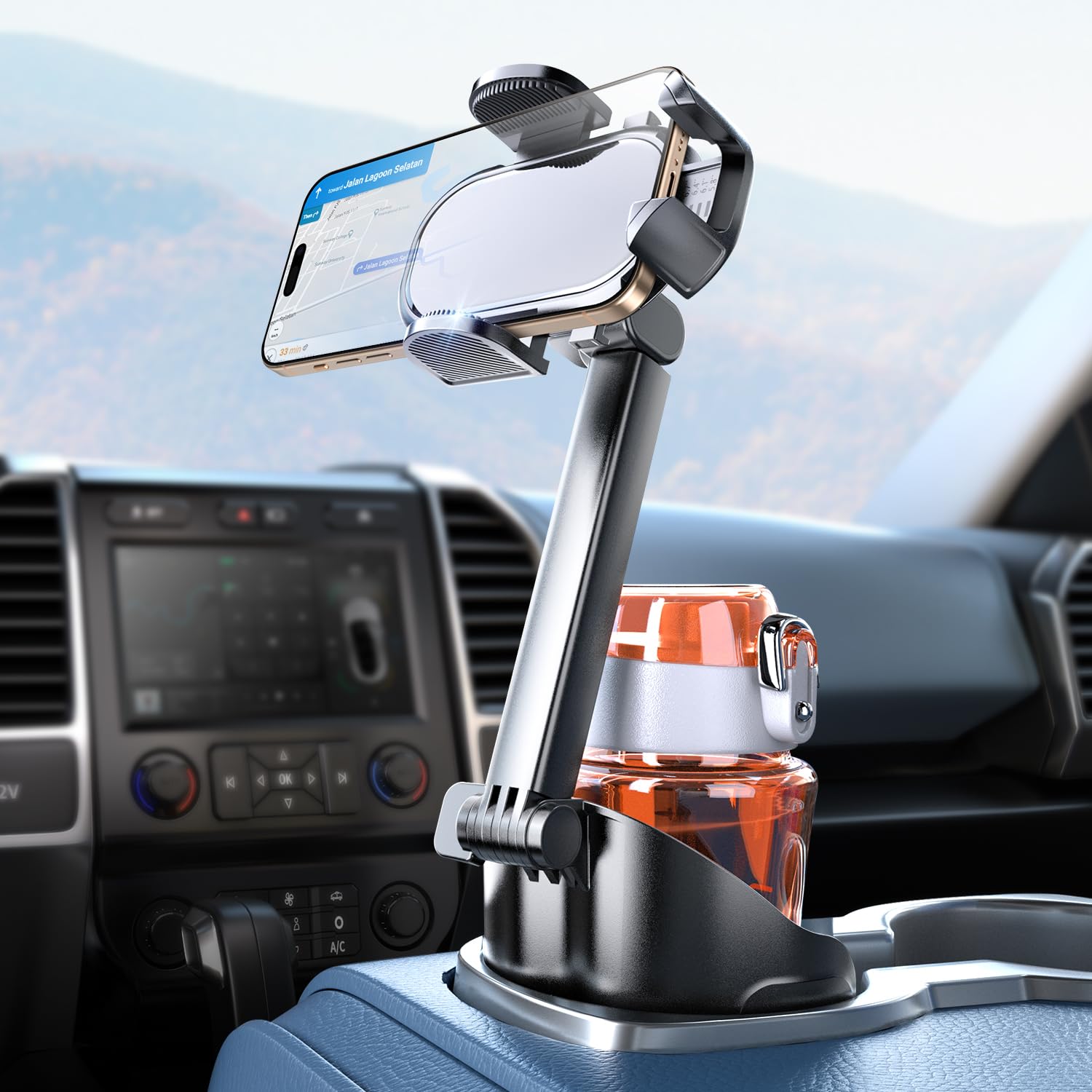 Photo 1 of eSamcore Cup Holder Phone Holder, Unobstructed Cup Holder Phone Mount for Your Car Cupholder (2.5"-4") with Flexible C-Shaped Base, 360° Swiveling, 0.8" Deep Clamp Compatible with iPhone 4.7"–7"