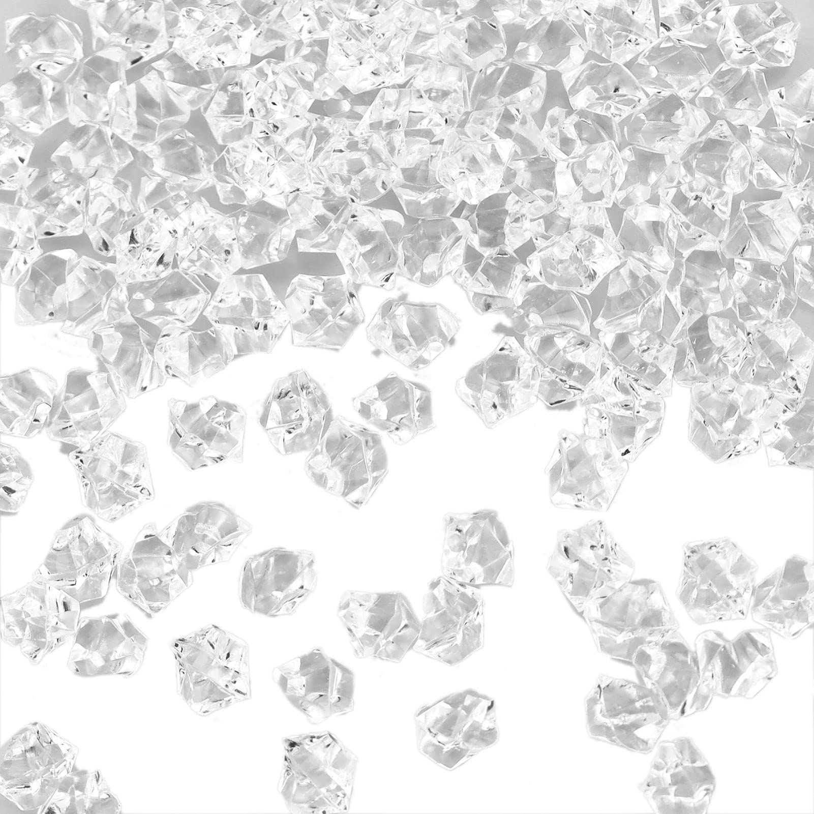 SZCXDKJ 200Pcs Clear Fake Crushed Ice Stoness, Fake Crystal Stones Ice Sparkly Stoness Fake Diamonds Plastic Ice Cubes Gems for Vase Fillers Table Decoration Wedding Display DIY Arts Crafts