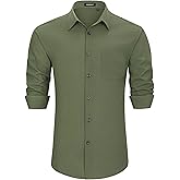 HISDERN Linen 317 Shirts for Men Long Sleeve Shirt Button Down Casual Breathable Cotton Beach Wedding Vacation with Pocket
