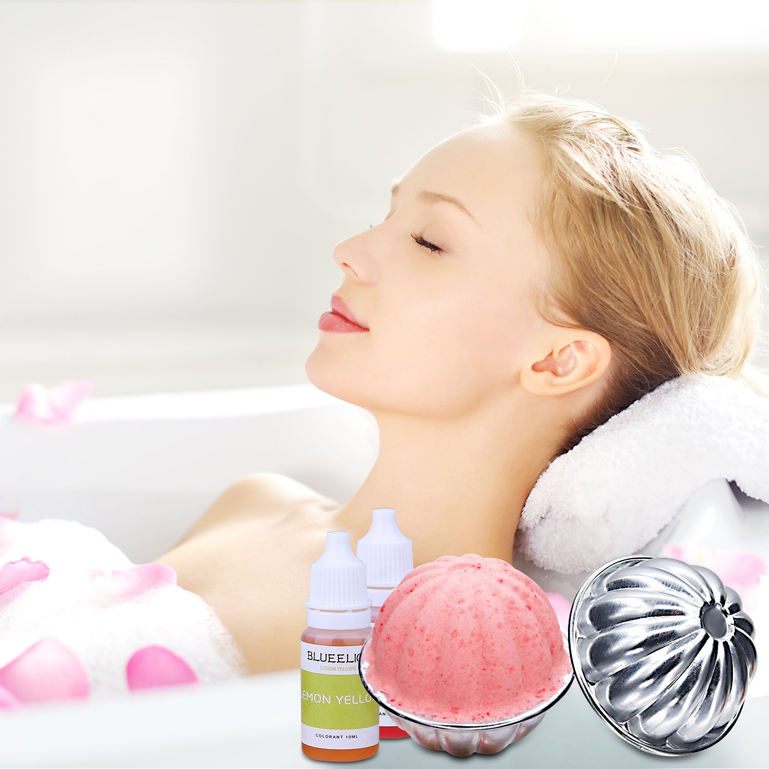 Bath Bomb Making Supplies Kit with 10 Colors Liquid Soap Dye,10 PCS 5 Set Metal Bath Bomb Molds,50PCS Shrink Wrap Bags,Spoons for DIY Handmade Soaps and Crafting Your Own Fizzies