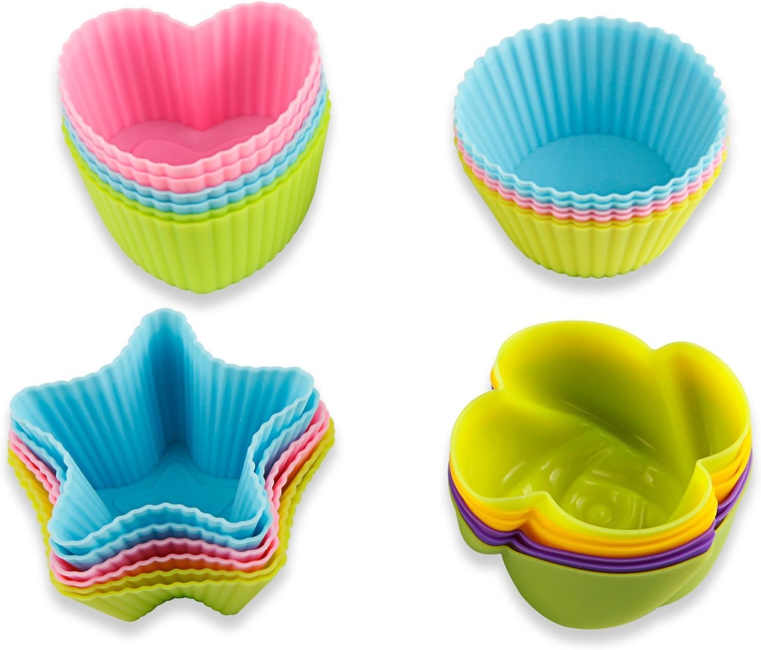 Dionysus Silicone Baking Cups,24 pack Silicone cup Baking Mold Cupcake Moulds Liners cases random colors rose/round/star/heart design