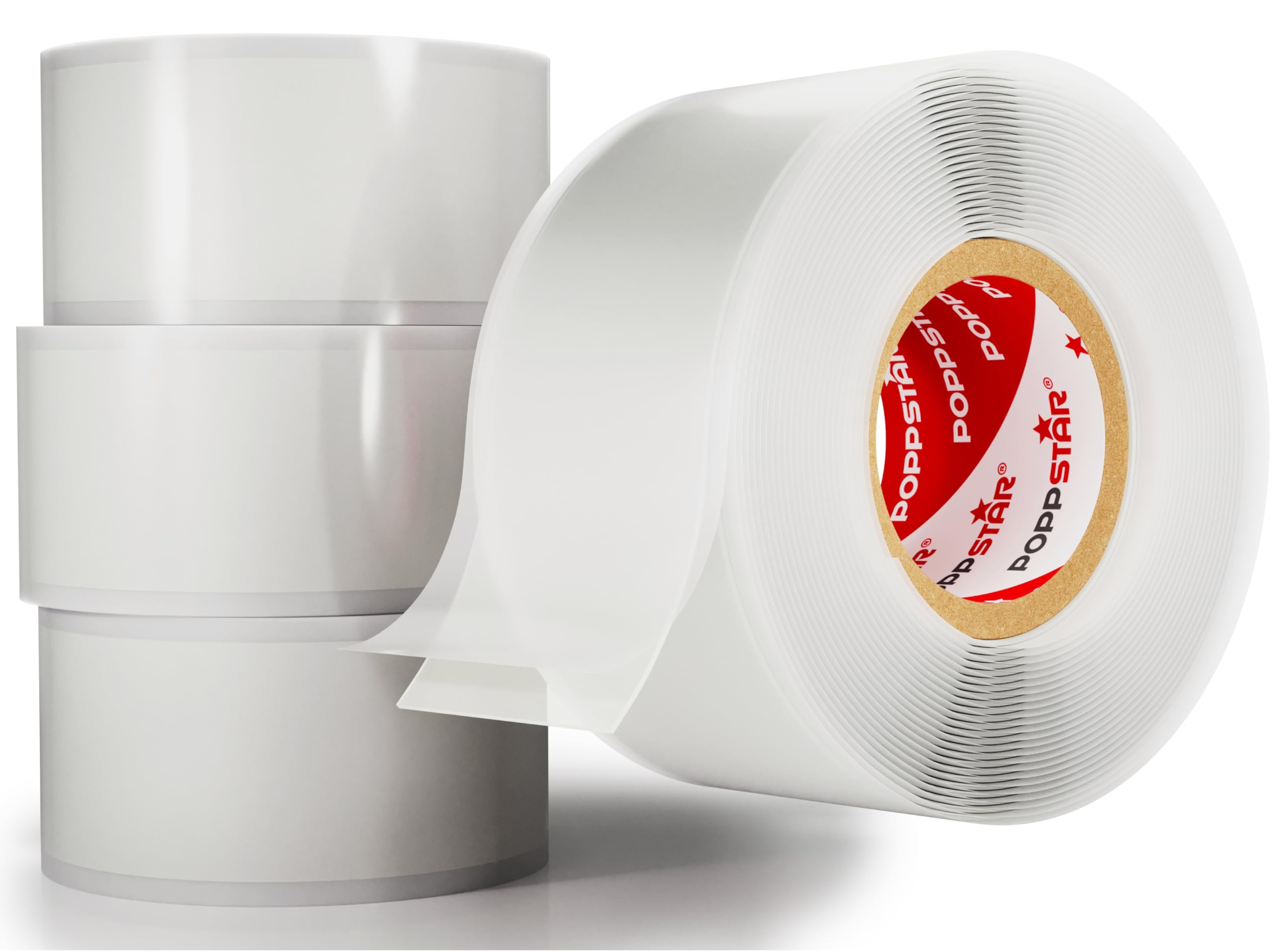 POPPSTAR Self-Fusing Silicone Band, Silicone Tape, 3m x 25mm, Sealing & Insulating Strip (water-tight, air-tight), transparent, 4 Rolls