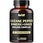 210 Pills - Cayenne Pepper Capsules Organic with Turmeric, Ginger, Immune Support Complex as Elderberry, Echinacea, Garlic Bulb - Digestion, Heart Health & Body Management