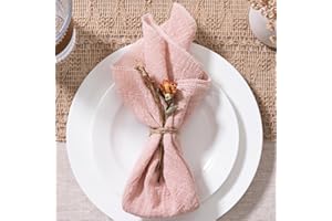 MLMW Pink Gauze Cloth Napkins Set of 6 Soft Cotton Dinner Napkins 16.5"×16.5" Rustic Bulk Linen Napkins for Fall Thanksgiving Christmas Wedding Party Table Decoration