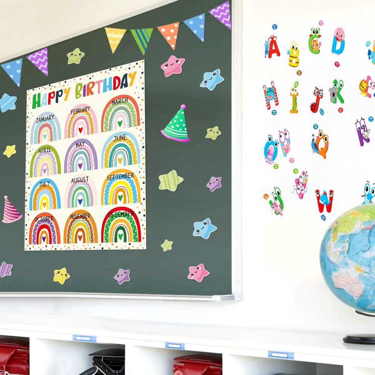 Happy Birthday Poster Chart Bright Color Rainbow with Dots 17" x 22" Class Birthday Decoration : Office Products