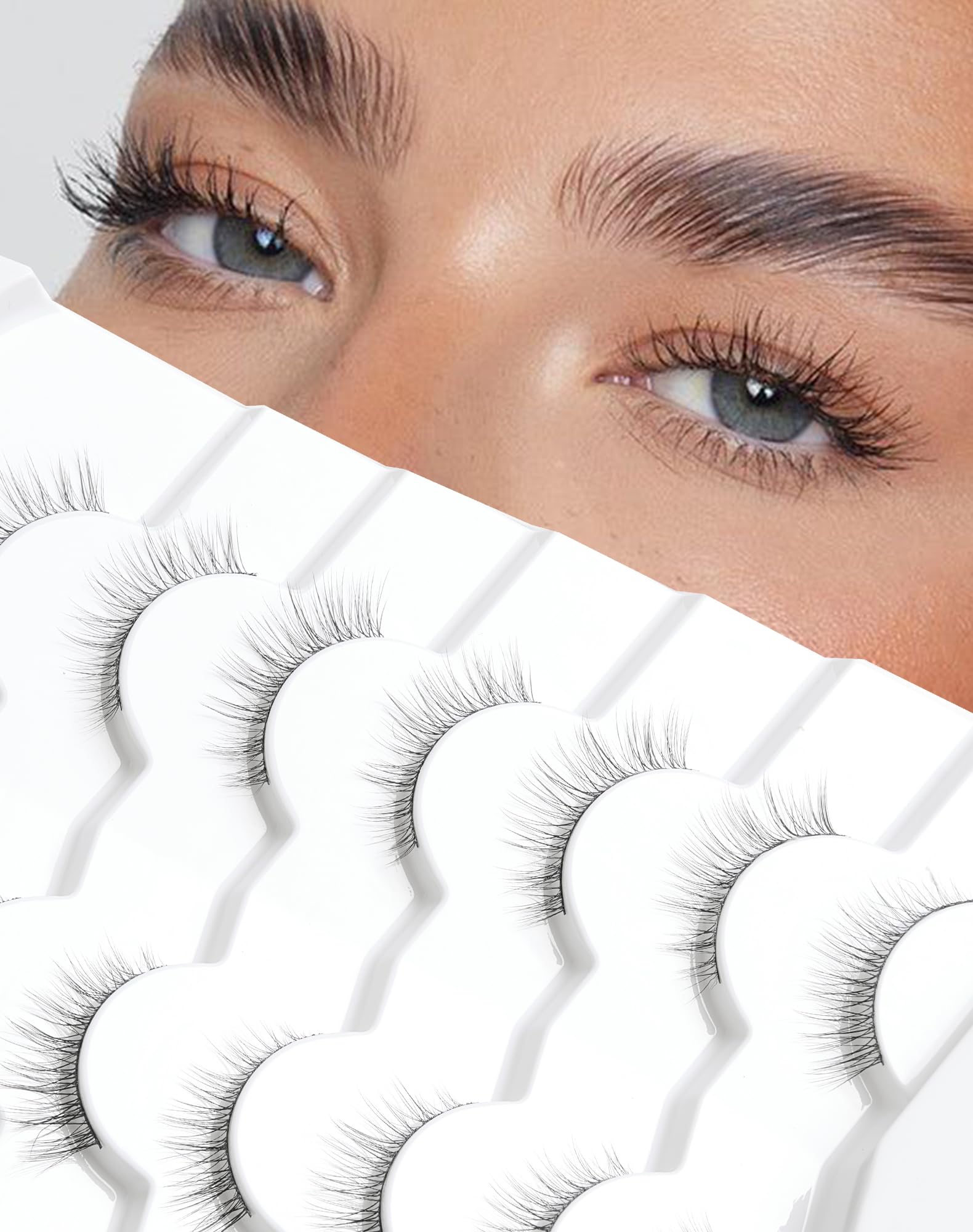 Short Lashes Natural Look Wispy False Eyelashes C Curl Fake Lashes Volume Mink Lashes 10mm Eye Lashes Pack Cute False Lashes 32-4EVA
