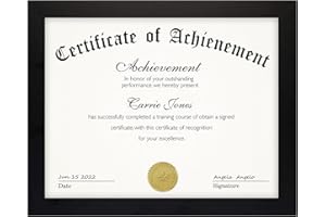 Frametory, 8.5 x 11 Picture Frame with Back Hangers for Wall Display, Easel Stand for Tabletop, for Certificates, Documents, Awards, Acknowledgements, Wide Molding (Black, 1-Pack)