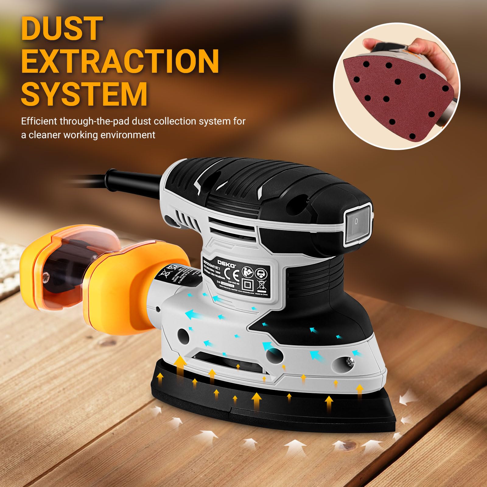 Schleifmaschine mit Absaugung für Holz Deltaschleifer: DEKOPRO Dreieckschleifer 13000 RPM 180W mit 15 Schleifpapier – Ideal für Schleifen,Polieren,Entfernen,Holzwerkstatt DIY 6