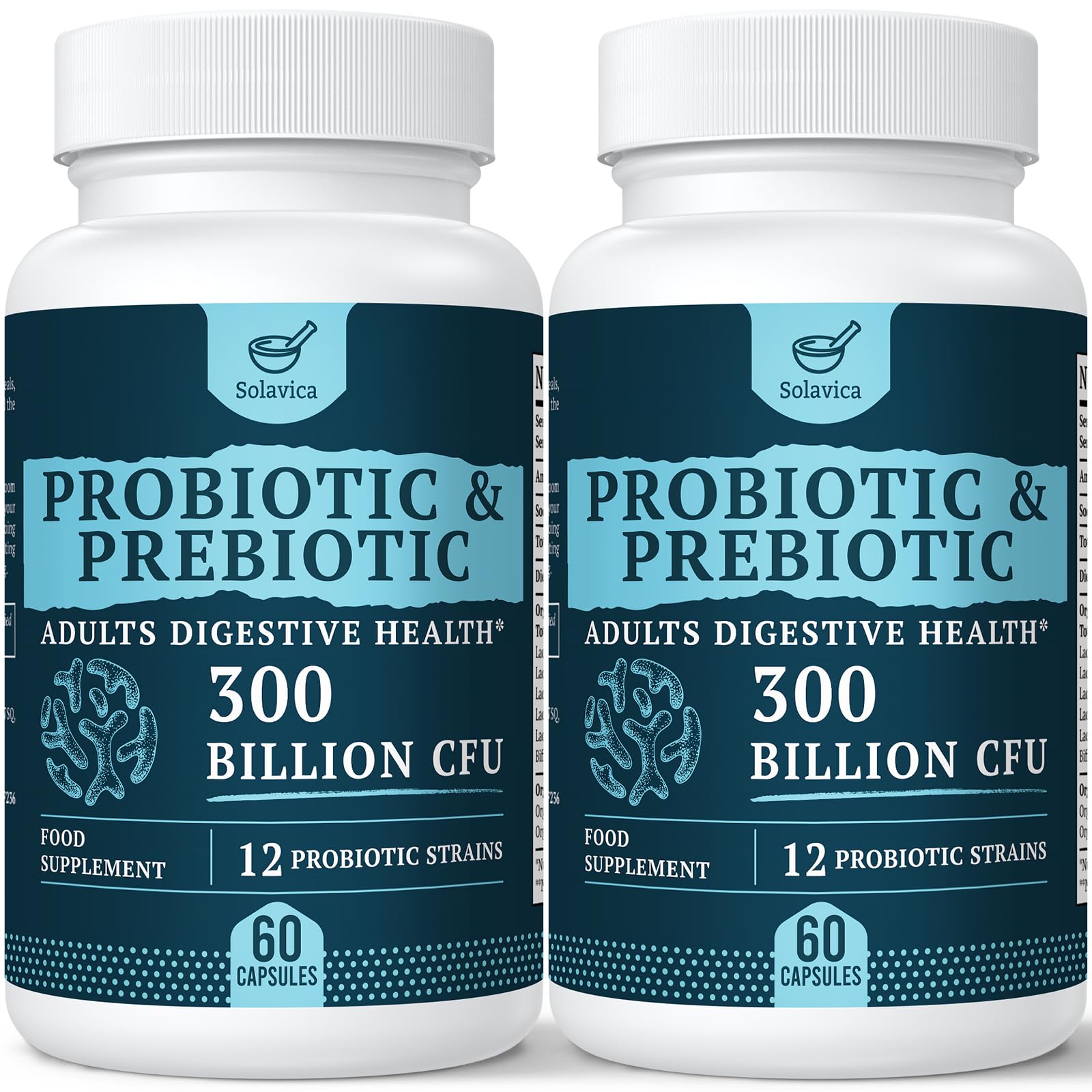 300 Billion CFU Probiotics for Digestive Gut & Immune Health, Advanced Strength Probiotics with 12 Diverse Strains + 3 Prebiotics for Women & Men (60 Count (Pack of 2))