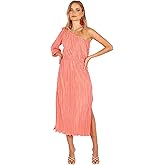 Pontee One Shoulder Pleated Midi Dress - Coral XS