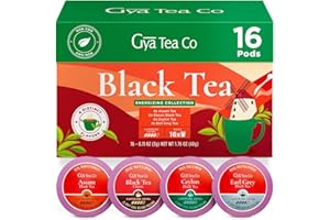 Gya Tea Co Black Tea (16 ct) - Assorted Tea Pod Variety Pack with Assam, Black, Ceylon & Earl Grey 4 Flavors for Refresh & Energy
