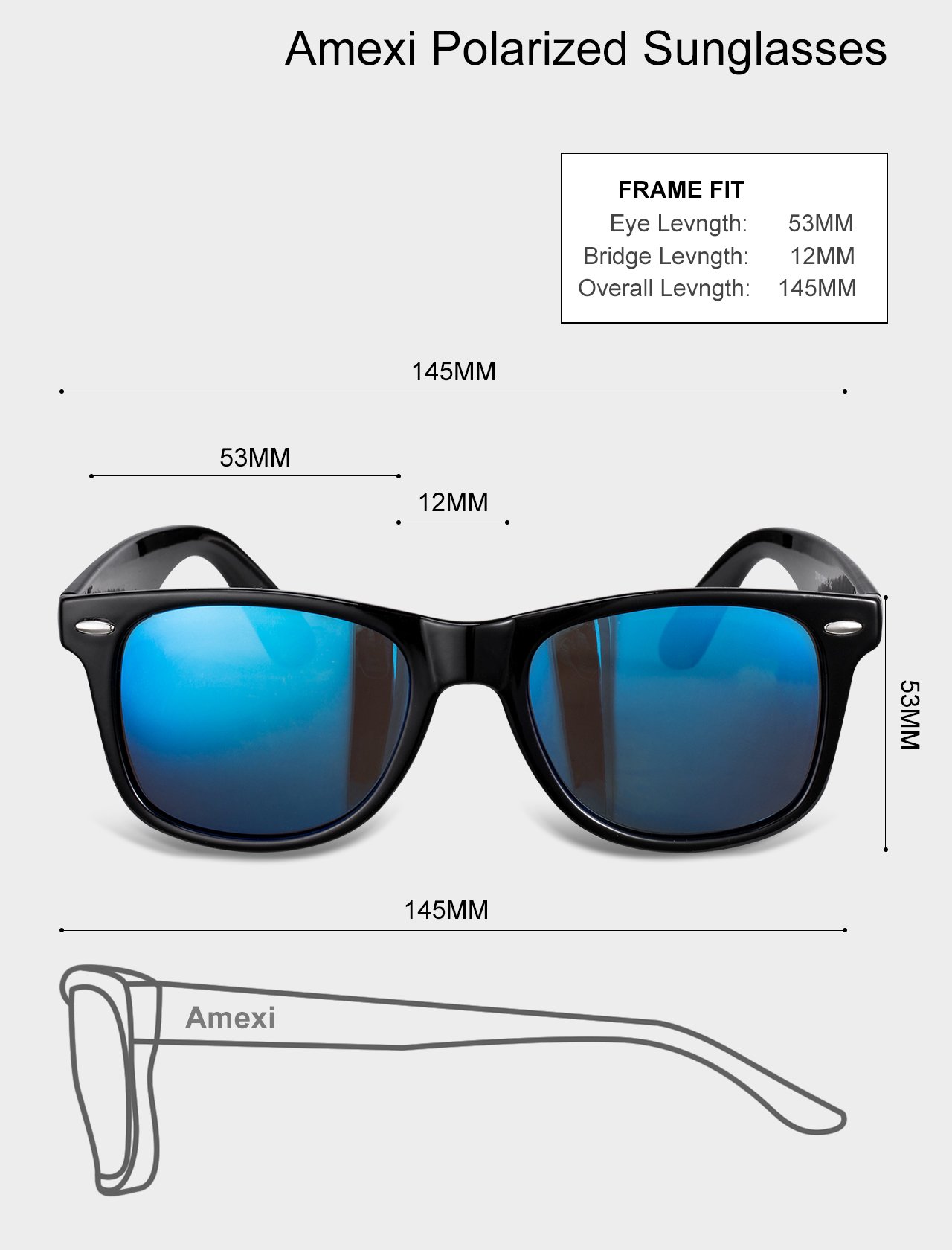 Herren Sonnenbrille Polarisierte UV400 sonnenbrille herren verspiegelt Schutz Unisex Sonnenbrille schwarz blaue Linse (blau)